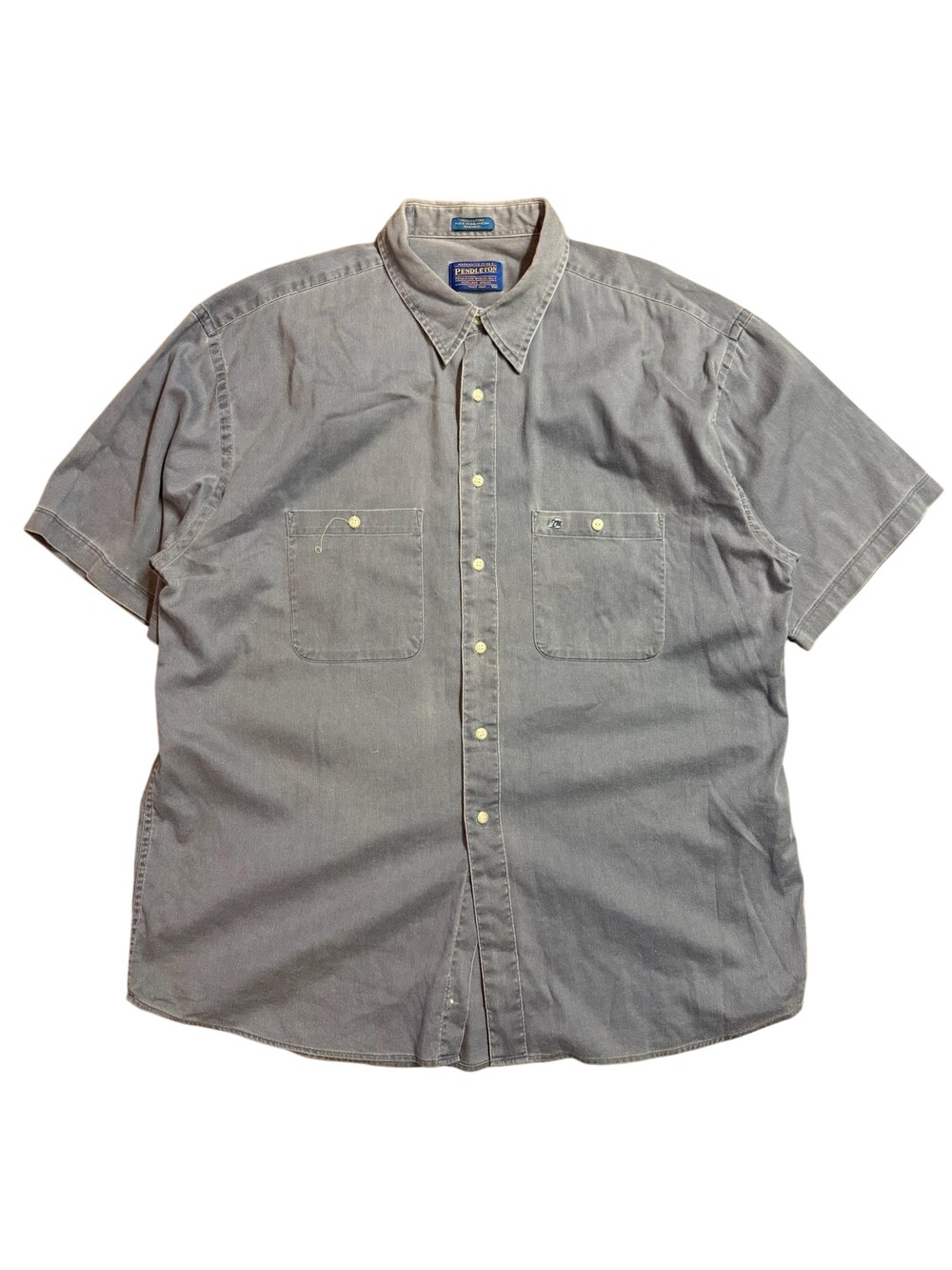 Pendleton Shirt Mens XL Blue Cotton Twill Short Sleeve Button Front Pockets